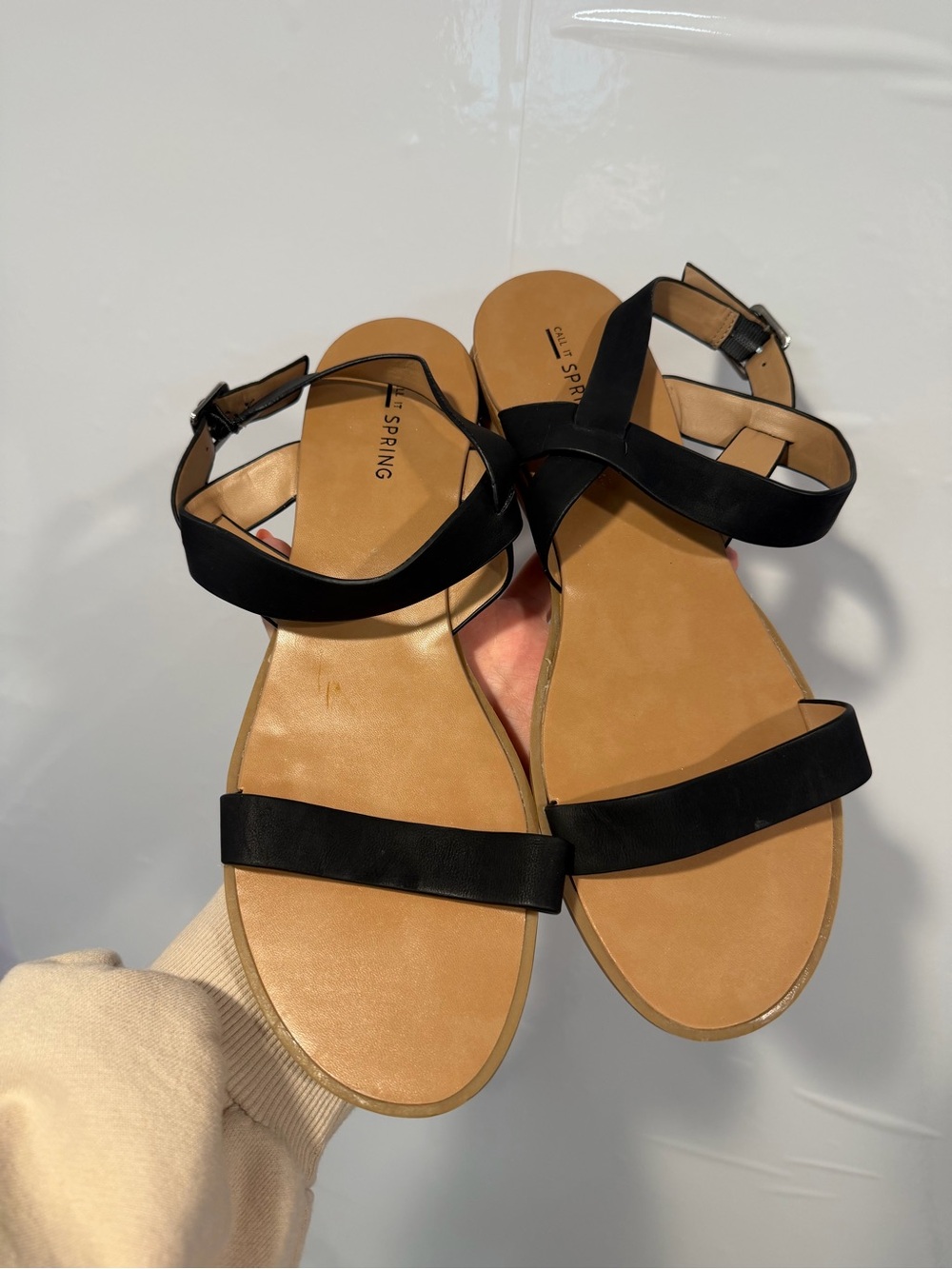Call it Spring Black Leather Strap Women's Sandals